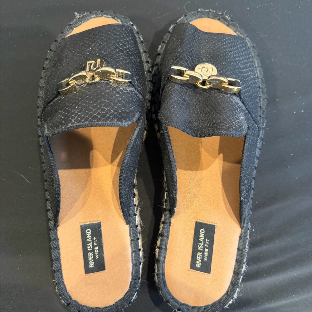 River Island Black and Gold Chain Mules